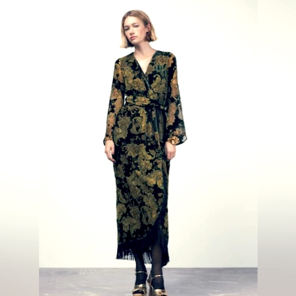 NWT ZARA Velvet Fringe Dress